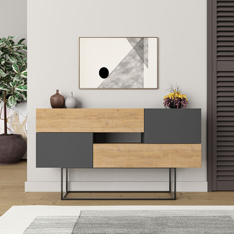 Decortie Eros Console Sideboard Display Unit - Oak / Anthracite Grey