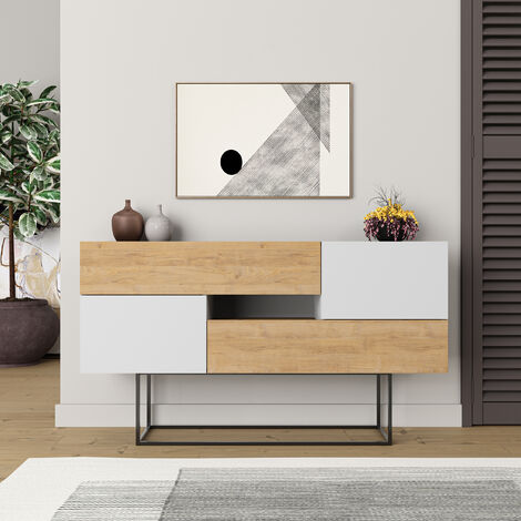 Decortie Eros Console Sideboard Display Unit - Oak / White