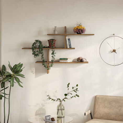 Decortie Etagère flottante moderne Leo effet chêne foncé 80.5cm de haut
