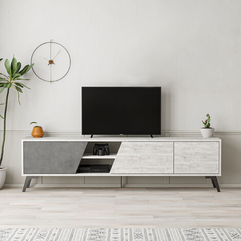 Decortie Fiona Modern TV Stand Multimedia Centre TV Unit With Storage Cabinet 180cm - Ancient White / Retro Grey