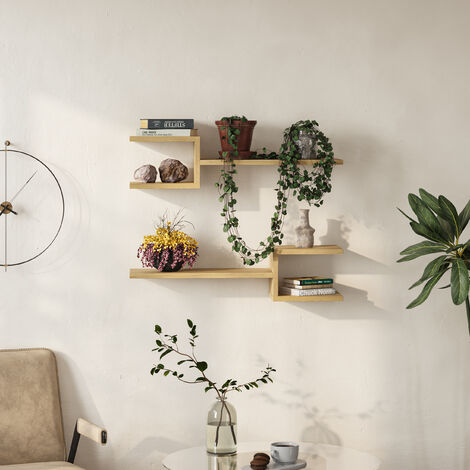 Decortie Fork Modern Floating Shelf Set - Oak