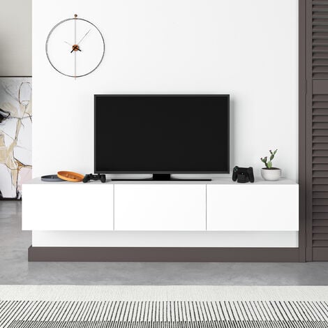 Decortie Francy Modern TV Stand Multimedia Centre TV Unit 180 With Storage Cabinet 180cm - White