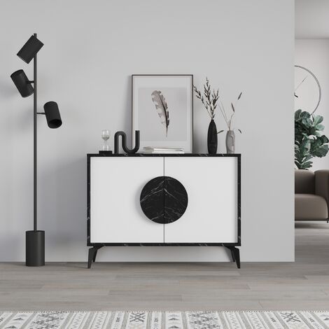Decortie Gora Console Sideboard Display Unit 110Cm - Black Marble Effect / White