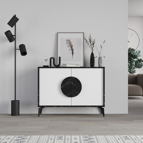 Decortie Gora Console Sideboard Display Unit 110Cm - Black Marble Effect / White