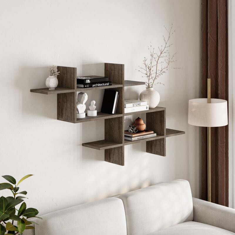 Decortie Halic 3 Tiers Étagère murale Bibliothèque flottante moderne Café foncé 150cm Decortie Halic 3 Tiers Étagère murale Bibliothèque flottante moderne Café foncé 150cm