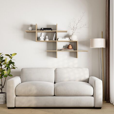 Decortie Halic Wall Mounted Modern Bookcase Display Unit - Oak
