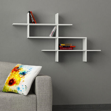 Decortie Halic Wandregal Modern Bücherregal Display Unit Weiß B 150cm Breit
