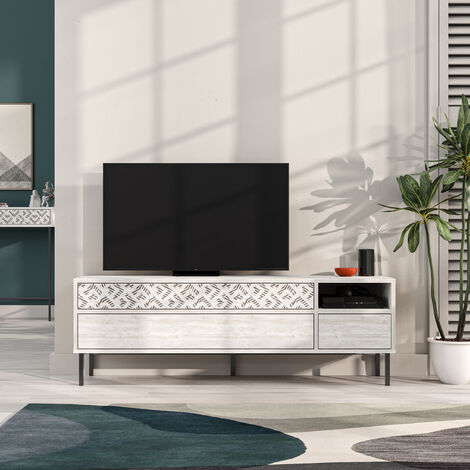 Decortie Heaton Modern TV Stand Multimedia Centre TV Unit With Storage Cabinet 144.6cm - Ancient White