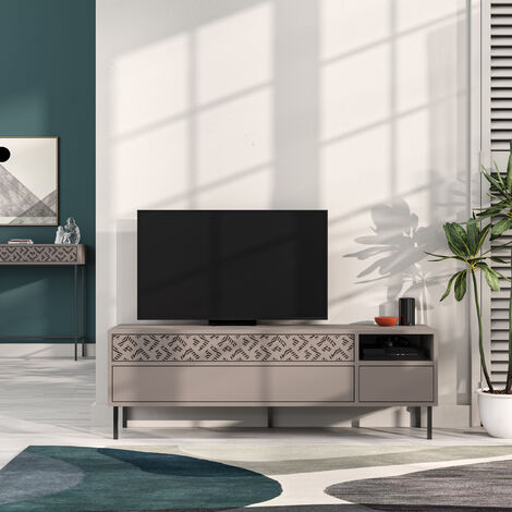Decortie Heaton Modern TV Stand Multimedia Centre TV Unit With Storage Cabinet 144.6cm - Mocha Grey