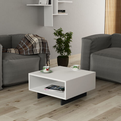 Decortie Hola Table basse moderne Compartiment de rangement polyvalent Blanc Anthracite Gris 60x60x32 cm