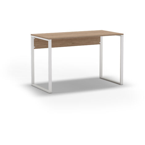 Decortie Inna Table de travail moderne en chêne avec pieds en métal blanc robustes Bureau industriel en panneaux de particules Largeur 110cm