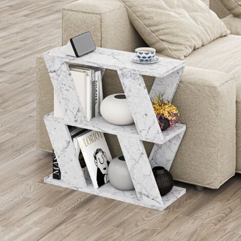Decortie Lazena Modern Side End Coffee Table Multipurpose H 55.4cm 3 Tier - White Marble Effect