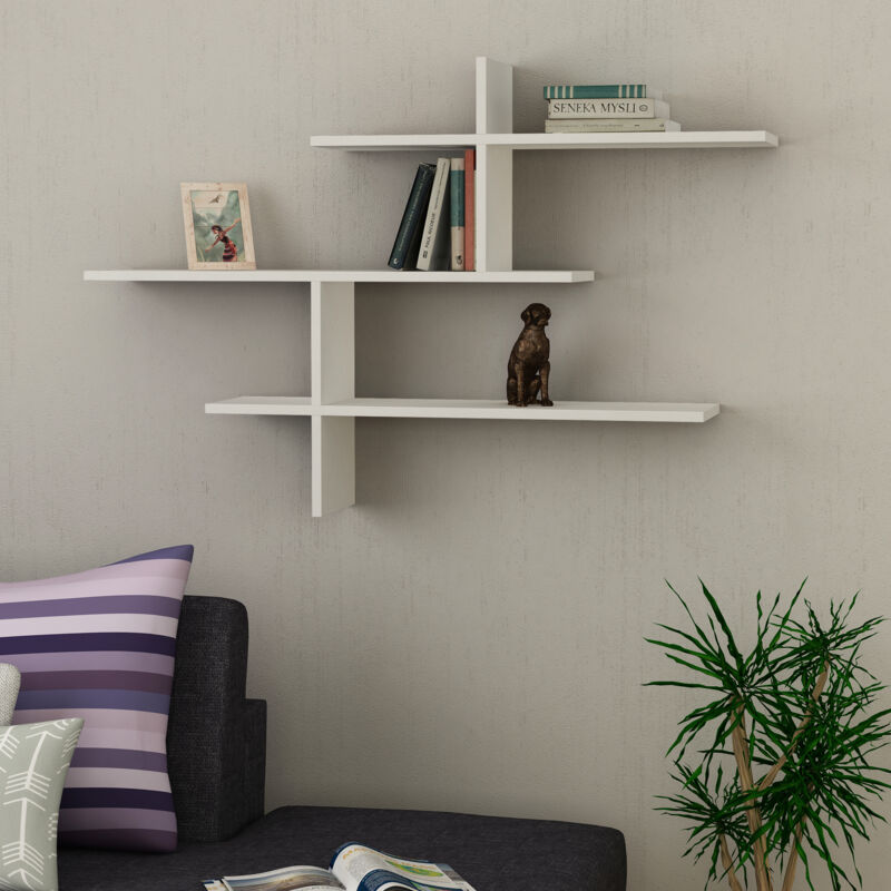 Decortie Leo étagère flottante murale à 3 niveaux bibliothèque présentoir compact moderne blanc 123x22x81cm Decortie Leo étagère flottante murale à 3 niveaux bibliothèque présentoir compact moderne blanc 123x22x81cm