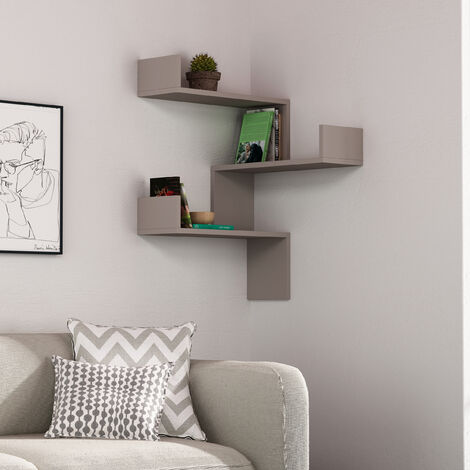 Decortie Luksa Eckwandregal Modernes Bücherregal Vitrine Mokka Grau B 60cm Medium