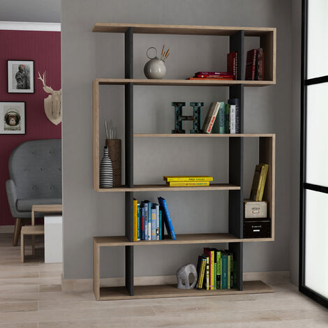 Decortie Mito Modern Bookcase Display Unit Tall 161cm - Natural Oak Effect Anthracite Grey