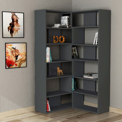 Decortie Molly Modernes Eck-Mehrzweck-Bücherregal Display Unit No.4 Anthrazit Grau Hoch 178.6cm