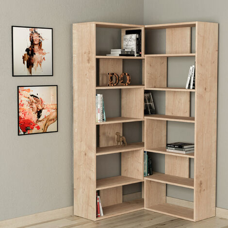 Decortie Molly Modernes Eck-Mehrzweck-Bücherregal Display Unit No.4 Eiche Natur Hoch 178.6cm