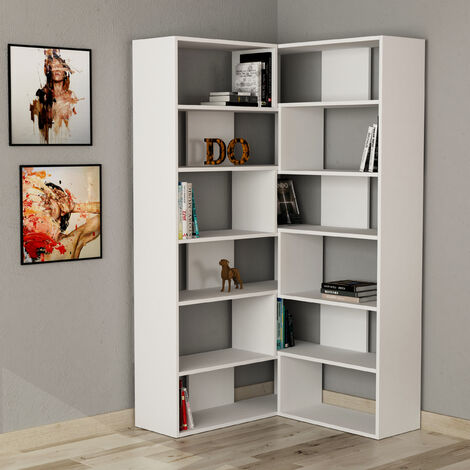 Decortie Molly Modernes Eck-Mehrzweck-Bücherregal Display Unit No.4 Weiß Hoch 178.6cm