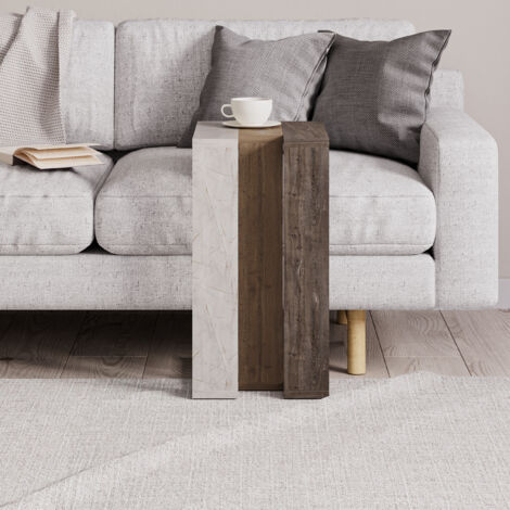 Decortie Muju Table moderne en forme de C effet marbre doré effet chêne café foncé multi-usages H 57cm