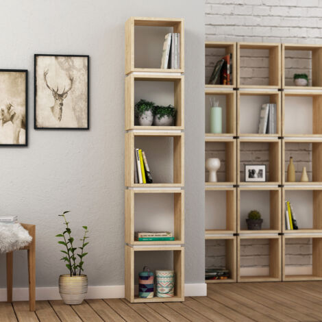 Decortie Multi Bibliothèque moderne Présentoir Rangement autoportant élégant Chêne Blanc167cm de haut