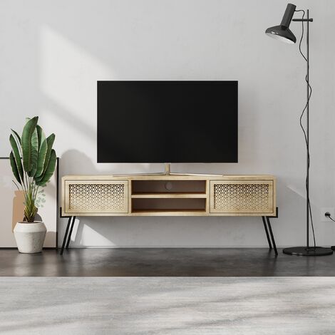 PLATAN ROOM TV Cabinet TV Stand 140 cm Hanging or Standing White High Gloss  Matt (140 x 30 x 32 cm, White Matt/White High Gloss)