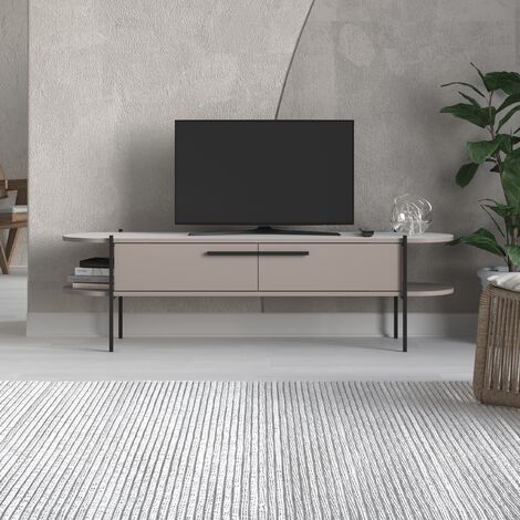 Decortie Otis Modern TV Stand Multimedia Centre TV Unit Metal Leg Storage 160cm - Mocha Grey / White