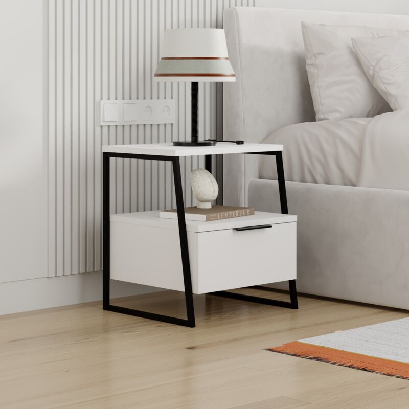 Decortie Pal Table de nuit moderne blanche multi-usages Decortie Pal Table de nuit moderne blanche multi-usages