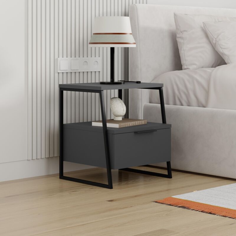 Decortie Pal Table de nuit moderne gris anthracite multi-usages Decortie Pal Table de nuit moderne gris anthracite multi-usages
