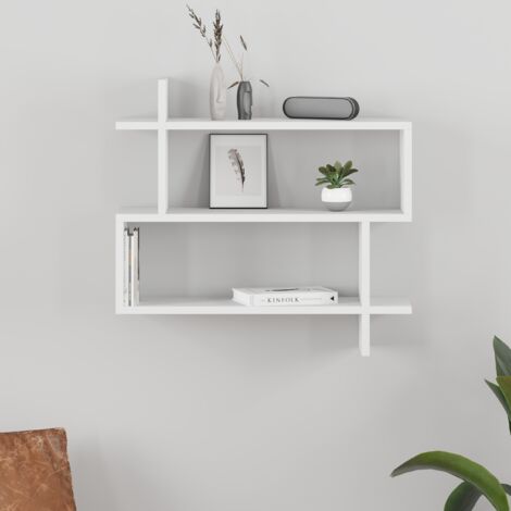 Decortie Paralel Wall Mounted Modern Bookcase Display Unit W 70cm Medium - White