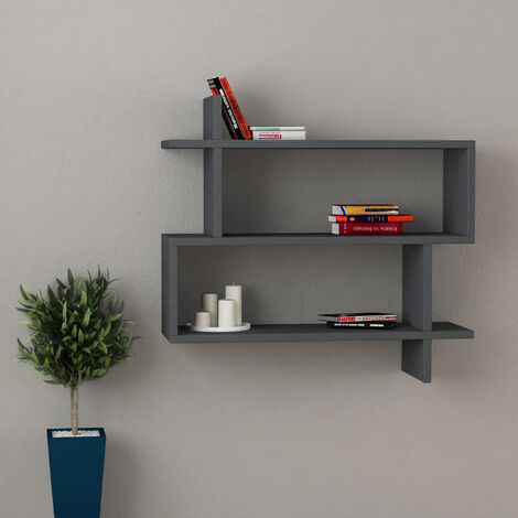 Decortie Paralel Wandregal Moderner Bücherschrank Anthrazit Grau B 70cm Medium