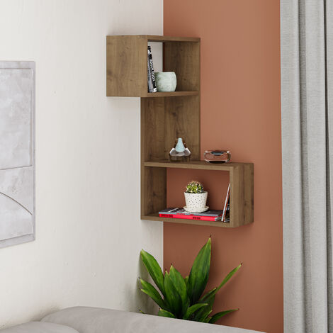 Decortie Part 3-Tier Wall Mural Corner Shelf Modern Organizer Dark Oak Effect 82cm