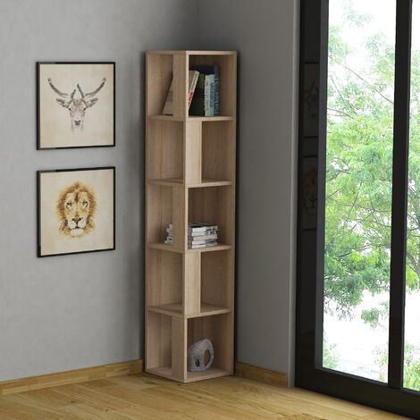 Decortie Piano Modern Eckregal Bücherregal Display Unit Eiche Natur Hoch 158.9cm