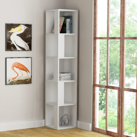 Decortie Piano Modernes Eck-Bücherregal Display Unit Weiß Hoch 158.9cm
