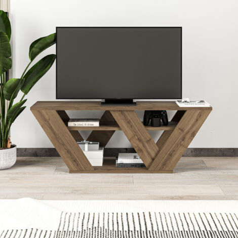 Decortie Pipralla Modern TV Stand Multimedia Centre TV Unit With Shelves 110cm - Dark Oak Effect