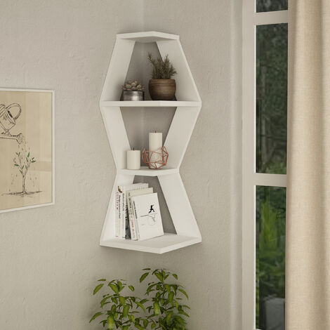 Decortie Sablor Modernes Eckregal Weiß 86cm Schmal