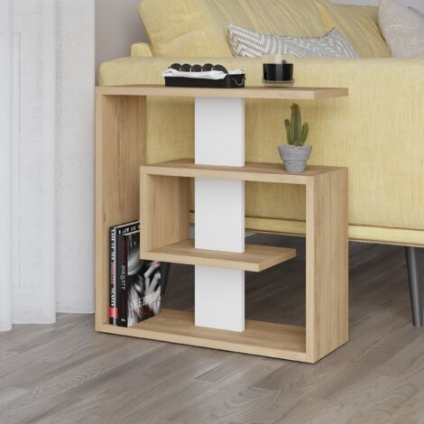 Decortie Saly Table d'appoint compacte moderne à 3 niveaux avec étagères de rangement Chêne blanc 57cm