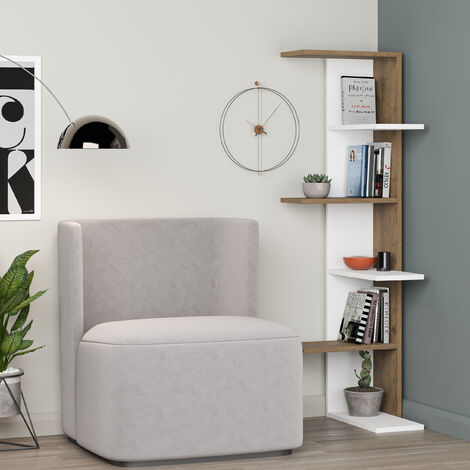 Decortie Saso Modern Corner Bookcase Display Unit Medium 141cm - White / Dark Oak Effect