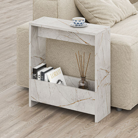 Decortie Simpi Modern Side End Table Multipurpose With Creativeness H 60cm 2 Tier - Gold Marble Effect