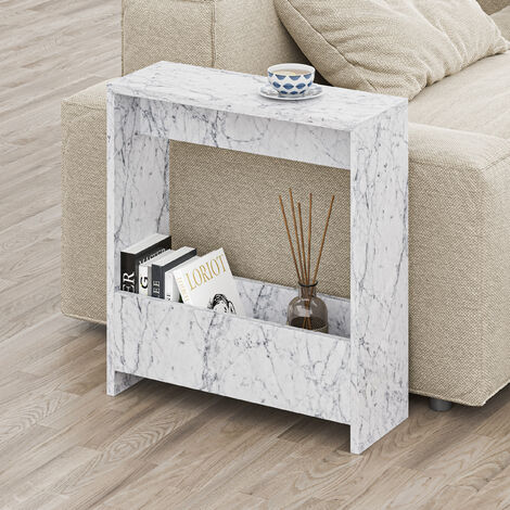 Decortie Simpi Modern Side End Table Multipurpose With Creativeness H 60cm 2 Tier - White Marble Effect