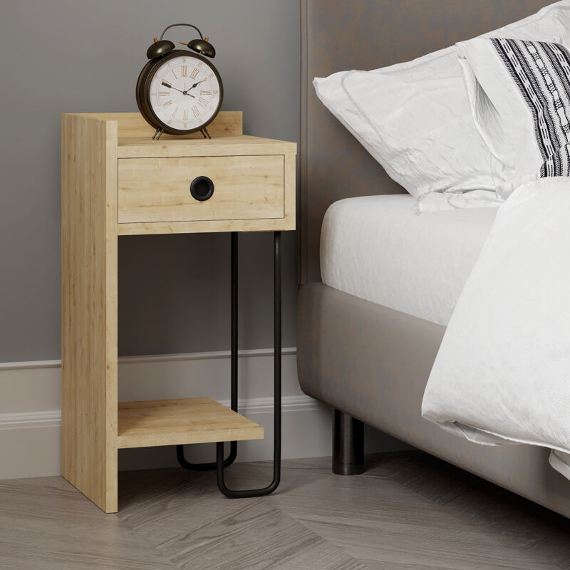 Decortie Sirius Table de chevet moderne avec 1 tiroir étagère ouverte Module gauche Chêne Largeur 32cm Decortie Sirius Table de chevet moderne avec 1 tiroir étagère ouverte Module gauche Chêne Largeur 32cm
