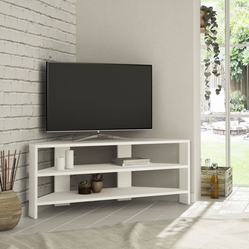 Decortie Thales Unité TV moderne d'angle Centre multimédia blanc d'angle 110cm