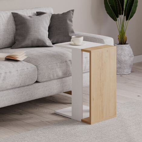 Decortie Zetti Table moderne en forme de C Chêne Blanc Polyvalent H 57cm