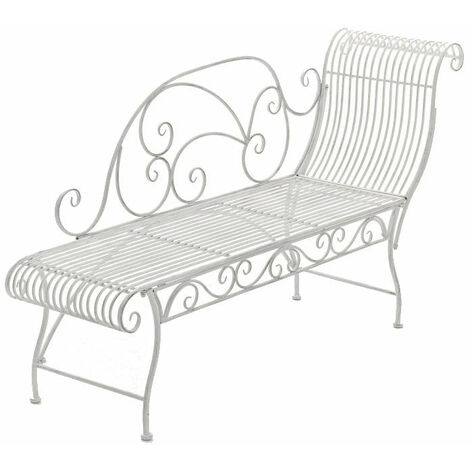 Décoshop26 – Banc de jardin en fer forgé blanc vieilli – Dossier droit – 156x46 cm – Pour intérieur et extérieur – MDJ10190
