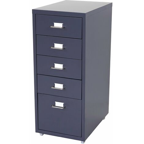 Décoshop26 – Caisson à tiroirs de rangement bureau sur roulettes 69x28x41cm – 5 tiroirs en acier gris foncé – Porte-étiquette – 40004358