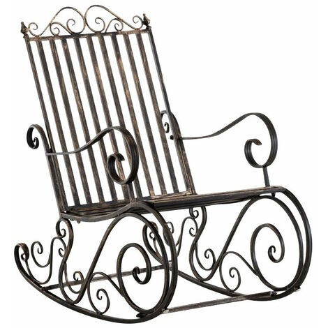 Décoshop26 – Chaise rocking chair de jardin en fer bronze vieilli – Résistante aux intempéries – Confort d'assise 50x50cm – Hauteur totale 94cm – MDJ10102