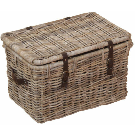 Décoshop26 – Coffre de rangement en rotin kubu gris – Dimensions 62x42x37 cm – Tissé à la main avec couvercle à charnière – DEC05019