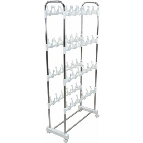 Décoshop26 – Étagère à chaussures sur roulettes 48 paires – Châssis en acier chromé – Largeur 65 cm – Hauteur 142 cm – Profondeur 29 cm – MED05037