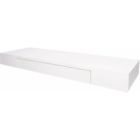 Décoshop26 – Étagère murale en bois massif blanc 8x80x25cm avec tiroir – Pour rangement livres et décorations – 40005181