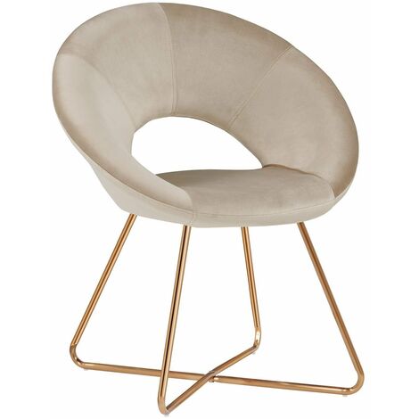 Décoshop26 – Fauteuil chaise lounge en velours crème – Structure métallique dorée – Hauteur d'assise 47 cm – Largeur 72 cm – FAL09037
