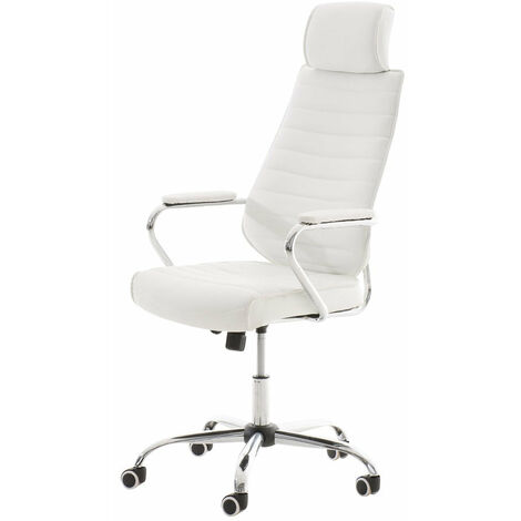 Décoshop26 – Fauteuil de bureau à roulettes synthétique blanc – Hauteur réglable 117-128 cm – Largeur 59 cm – Capacité 120 kg – BUR10002